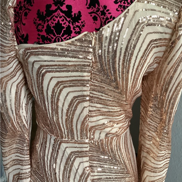 MISS ORD Rose and Cream Sequin Patterned Dress L - Picture 11 of 16